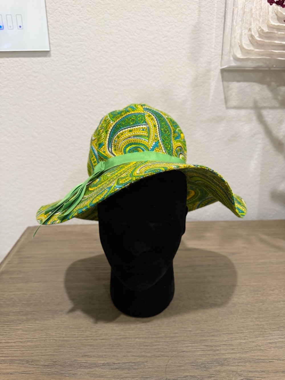 Vintage Betmar Green & Yellow Paisley Hat with Bow Union made